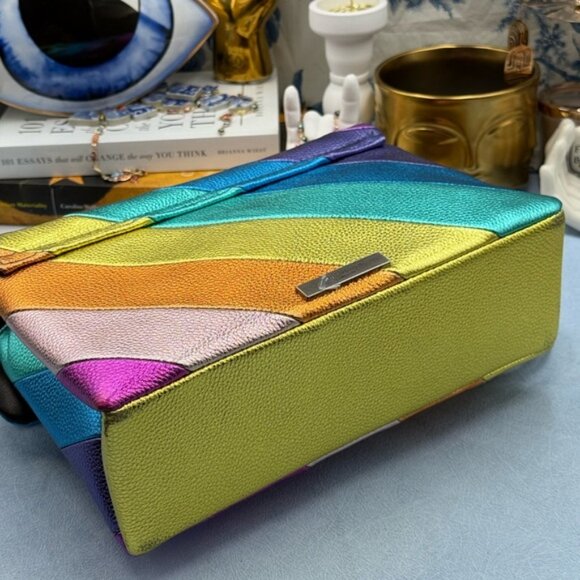 🆕 KURT GEIGER LONDON 🧿 NWOT Leather Kensington Shoulder Bag, Metallic Rainbow - Picture 16 of 16